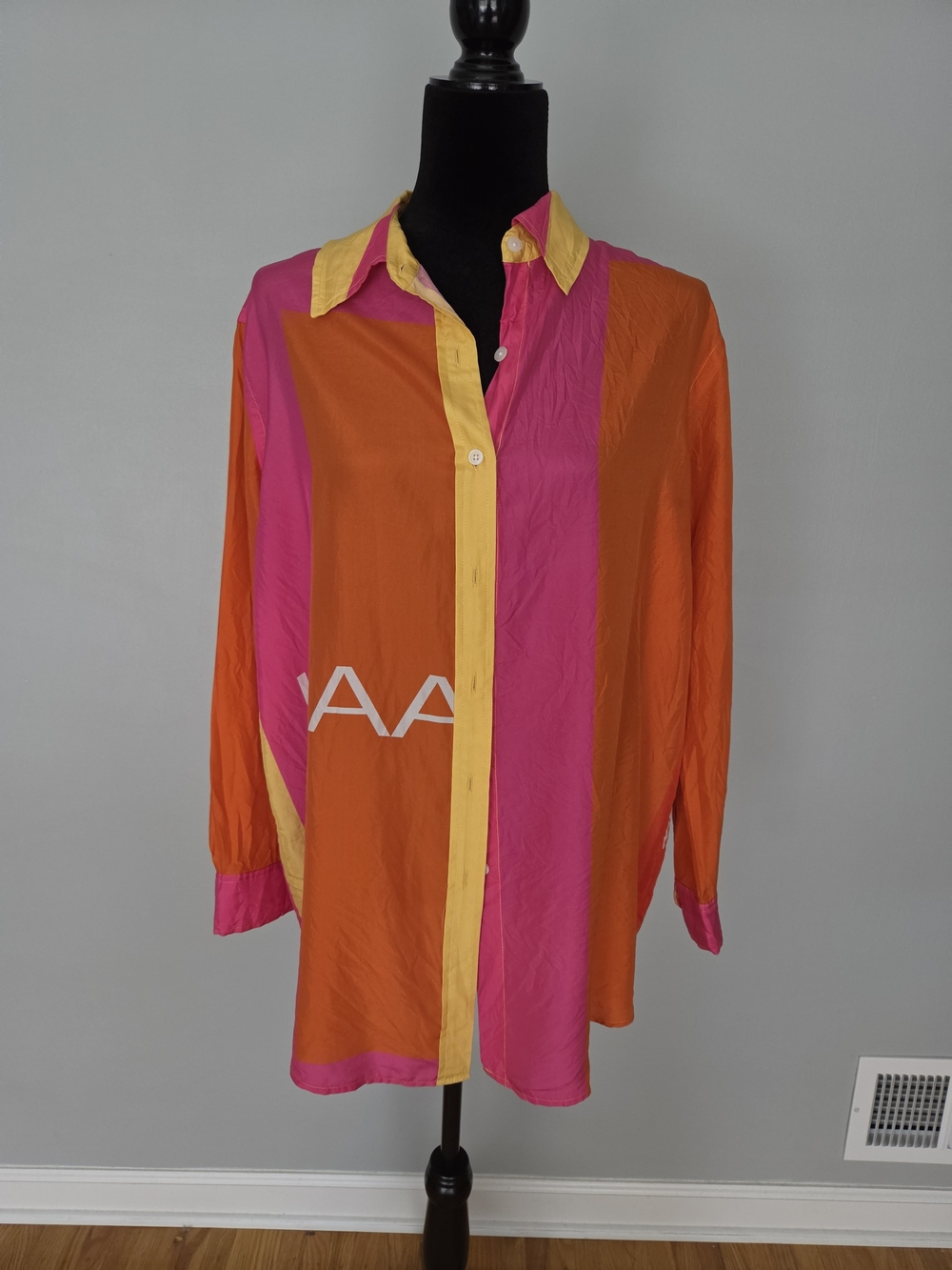 Isaac Mizrahi Orange, Pink & Yellow Colorblock Button-Down Blouse